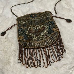 Beaded Shoulder Bucket Purse